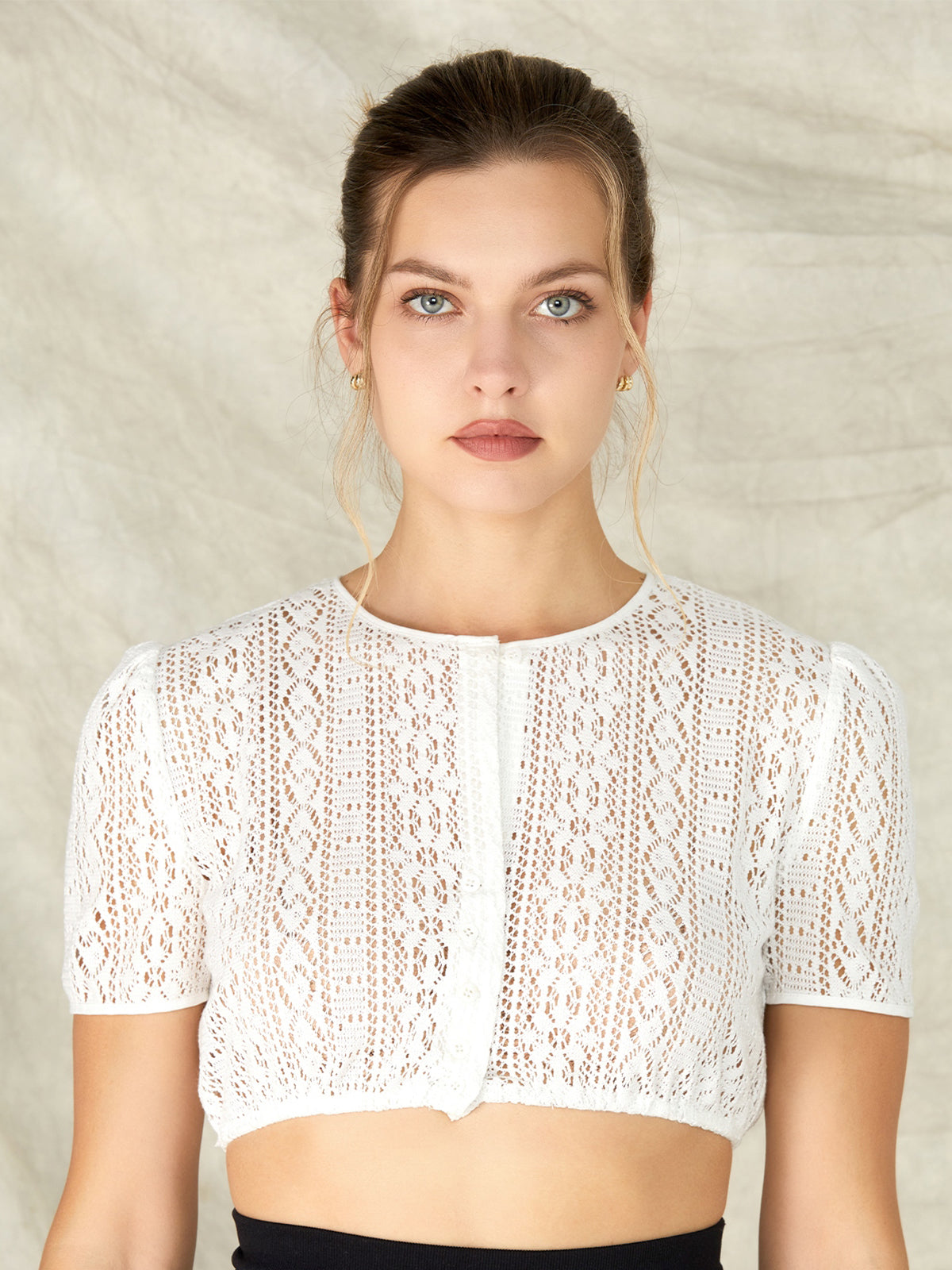 Weiß Kurzarm Spitze Dirndlbluse Iliana